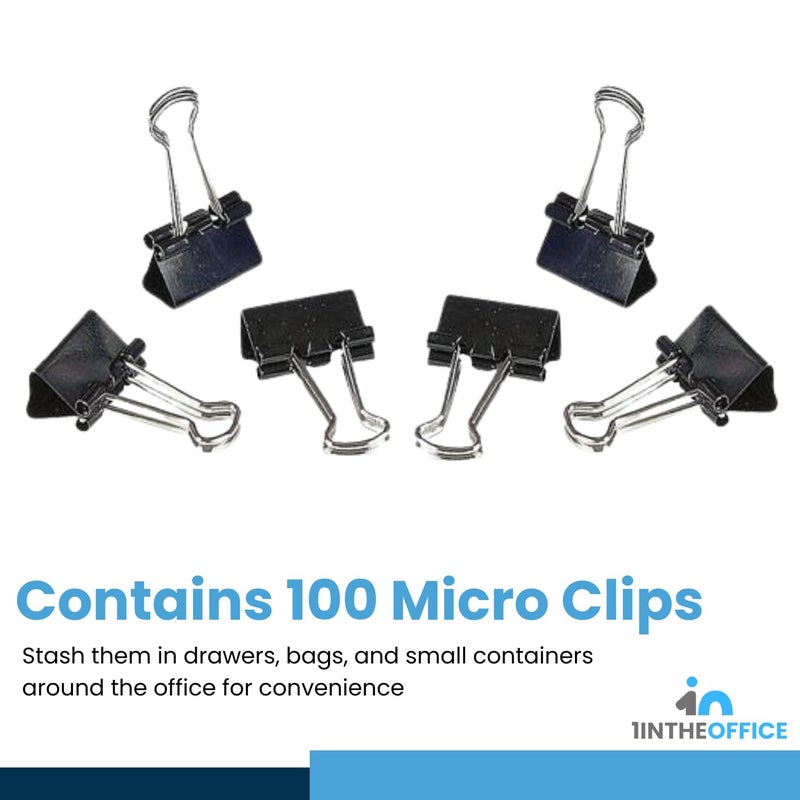 1InTheOffice Micro Binder Clips  Paper Clamps Micro Size  Black  ""100 Clips"" - Image 3